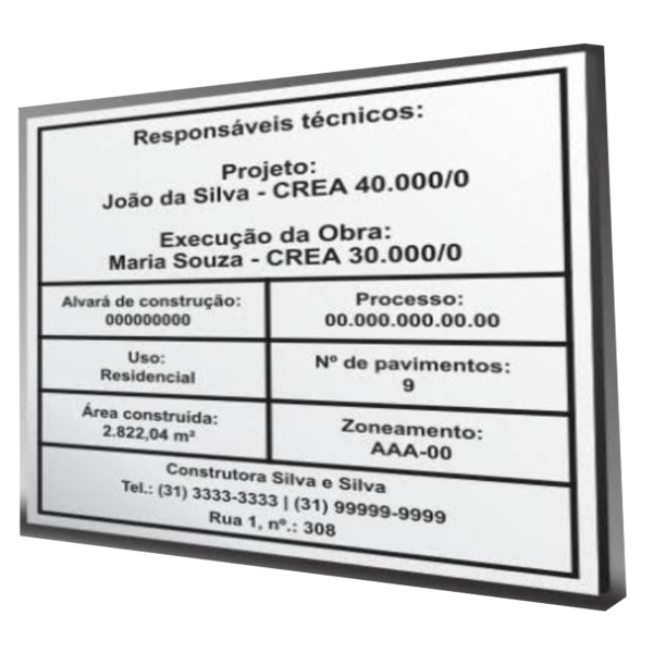 Placa de lona para obra tamanho 60X90 cm em metalon padrão com lona esticada