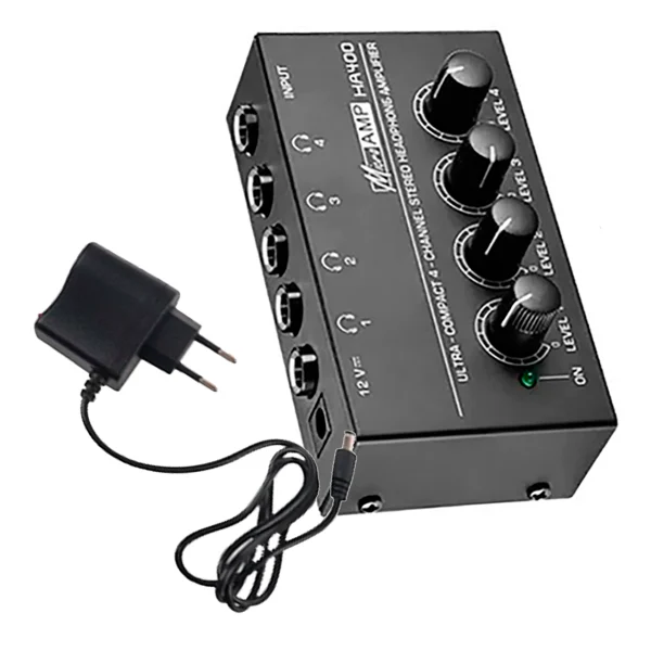 Amplificador de Fone Ouvido profissional C Fonte 4 Saidas Palco, rádio, studio HA400 Power
