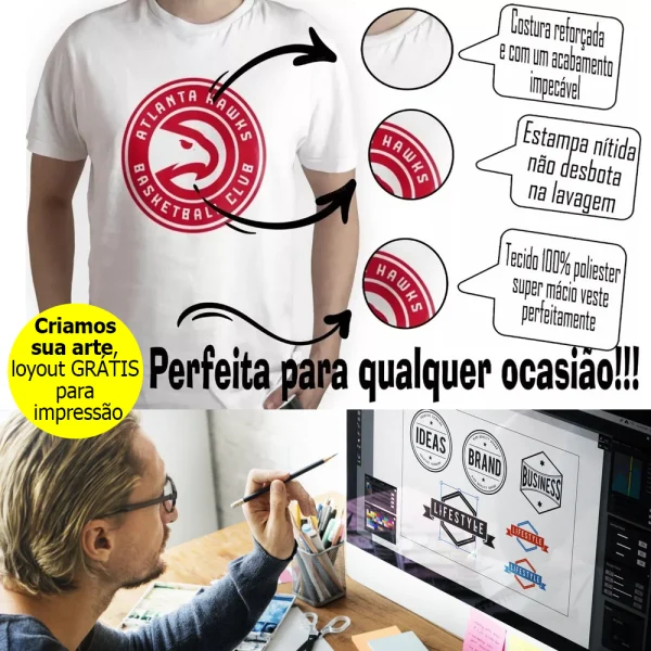 5 Camisetas Personalizada Unissex criamos sua Estampa Foto Imagem branca 100% Poliester - Image 5