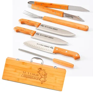 Kit Churrasco Estojo de Bambu personalizado 6 Peças