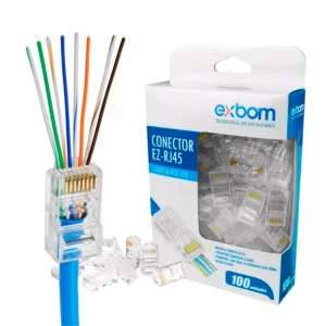100un conector rj45 macho cat6/cat5e pra cabo de rede vazado