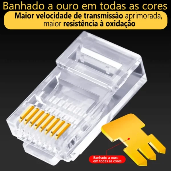 10 conector rj45 cat5e cat6 vazado gigabit banho de ouro cabo rede cftv utp - Image 4