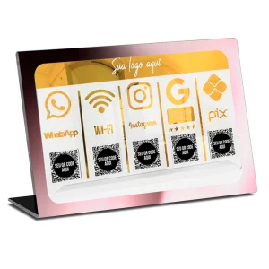 Placa QR Code PIX WhatsApp Instagram Wifi GoogleTam 30x1cm acrílico espelhado DTF UV 3mm personalizada Arte GRÁTIS