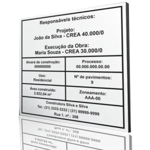 Placa para obra tamanho 60x90cm padrão CREA metalon Lona HD PRO QR Code alta definição